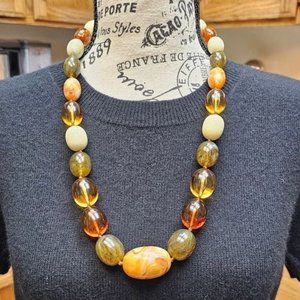 Joan Rivers Graduated Gold & Earth Toned Lucite Beaded Necklace 24-28"‎